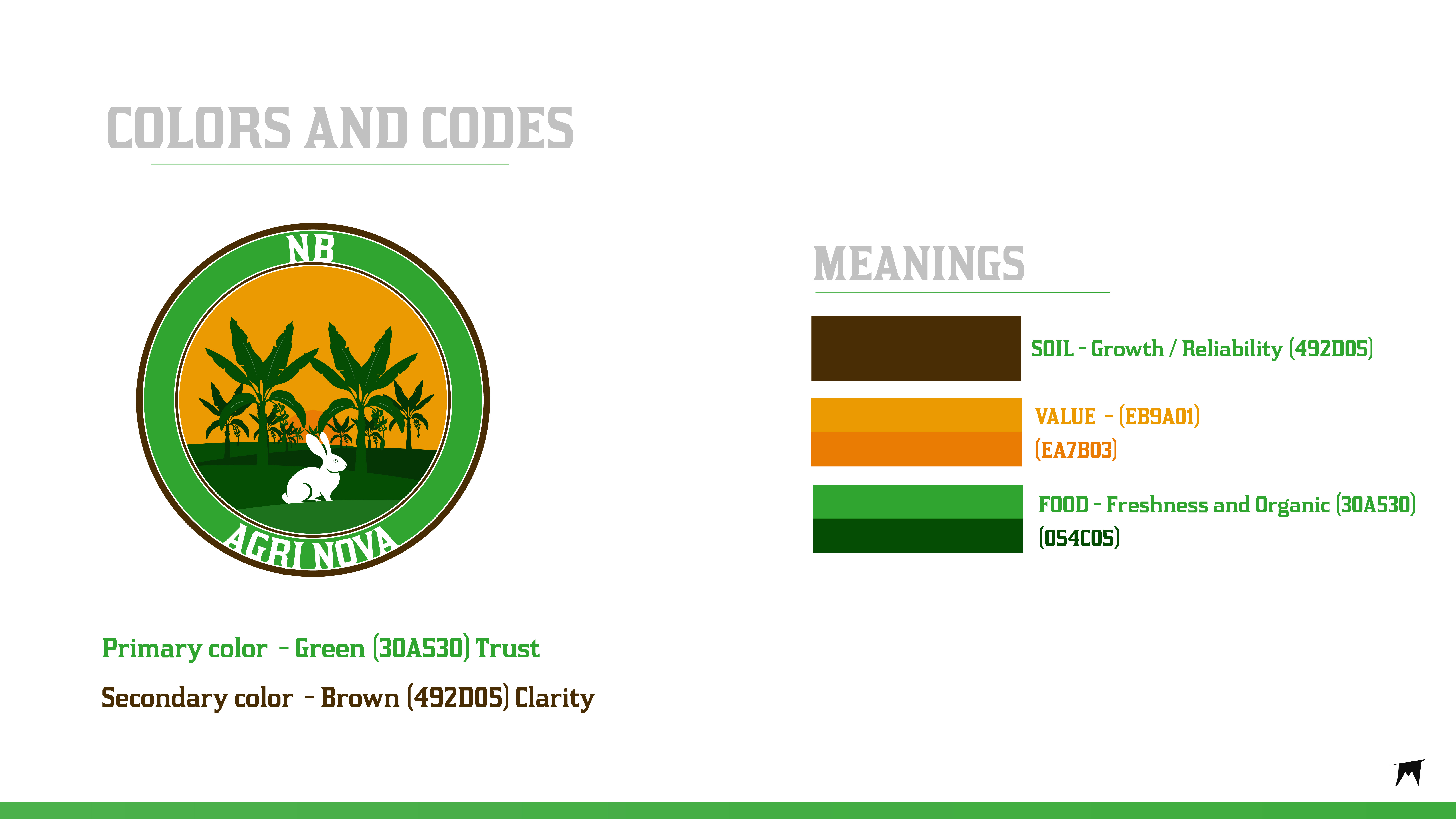 Agri Nova logo and green, brown and orange brand color palette